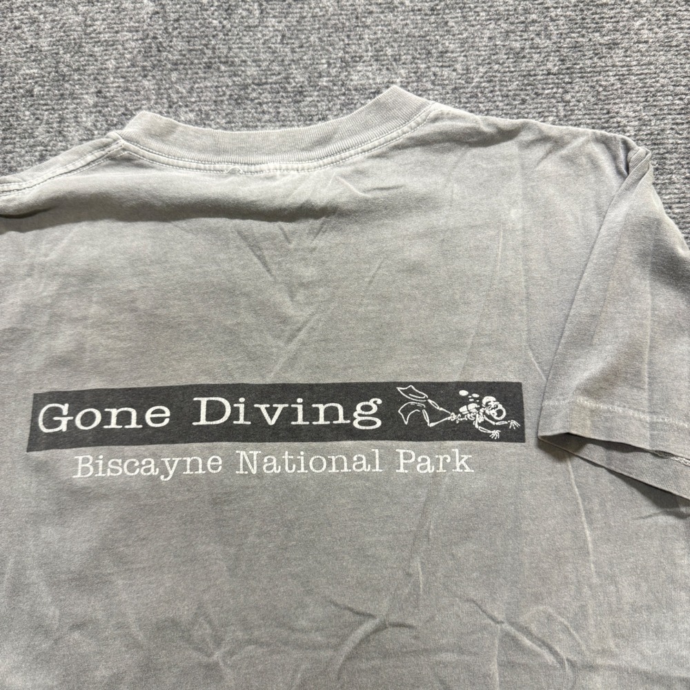VTG Gone Diving T-shirt Men's M Single Stitch Gray Y2K Faded 90s TNF Sportswear